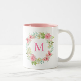 Personalisierte rosa BlumenTasse Zweifarbige Tasse