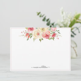 Personalisierte rosa Blüten Aquarell-Blumen Mitteilungskarte