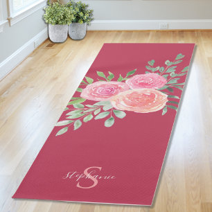 Personalisierte rosa-bordeauxrote Rosen Yogamatte