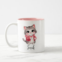 Personalisierte rosa Cartoon-Kitty-Katze-Kaffeetas