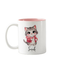 Personalisierte rosa Cartoon-Kitty-Katze-Kaffeetas