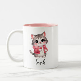 Personalisierte rosa Cartoon-Kitty-Katze-Kaffeetas Zweifarbige Tasse