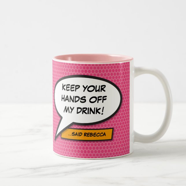 Personalisierte Rosa Comic Buchsprache Blase Zweifarbige Tasse (Rechts)