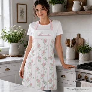 Personalisierte rosa Coquette-Rose-Blumen Schürze