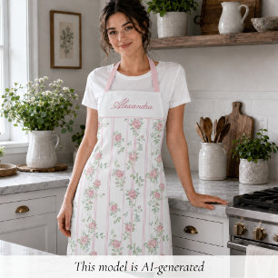 Personalisierte rosa Coquette-Rose-Blumen Schürze
