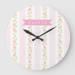 Personalisierte rosa feminine kokette florale gest große wanduhr