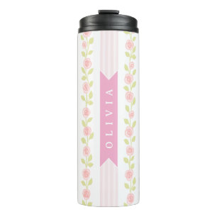 Personalisierte rosa feminine kokette florale gest thermosbecher