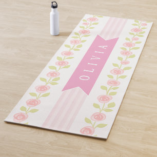 Personalisierte rosa feminine kokette florale gest yogamatte