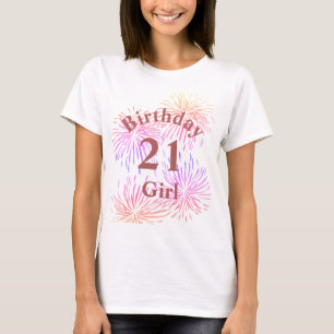 Personalisierte rosa Feuerwerk 21. Geburtstag Mädc T-Shirt