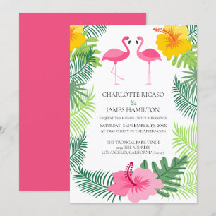 Personalisierte rosa Flamingo Tropische Hochzeit Einladung