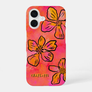 Personalisierte rosa florale Pop-Art iPhone 16 Hülle