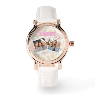 Personalisierte rosa florale weiche Pastellblumen  Armbanduhr
