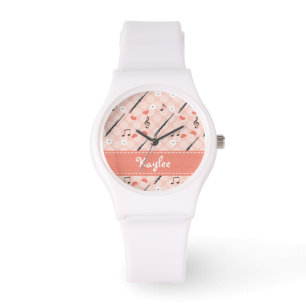 Personalisierte rosa Flöte Armbanduhr
