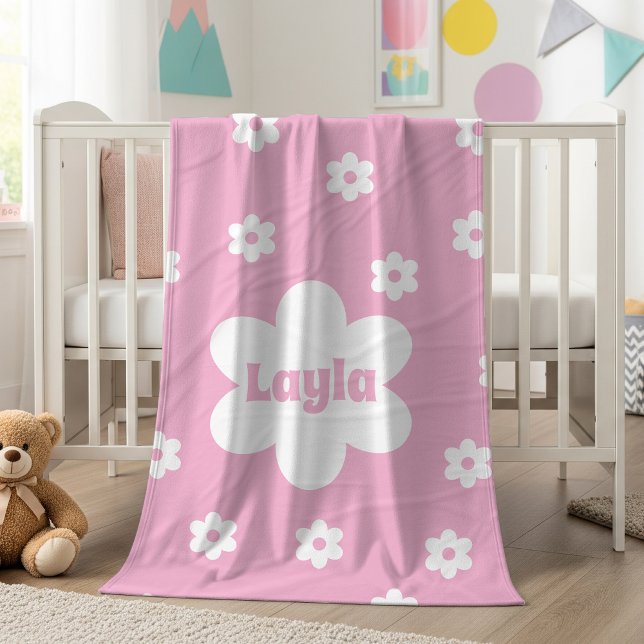 Personalisierte rosa Gänseblümchen-Name-Fleece-Dec Fleecedecke (Von Creator hochgeladen)