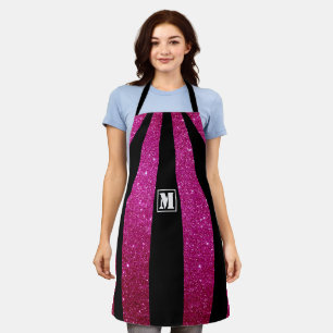 Personalisierte rosa-glitzernde Monogramm-Schürze Schürze