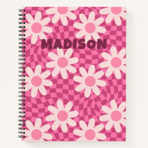 Personalisierte rosa groovy Daisy Retro-Blumen Notizbuch