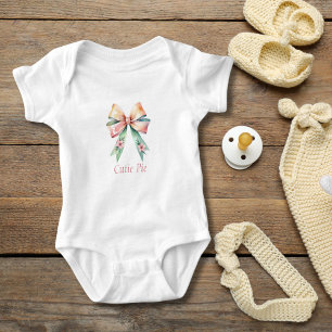Personalisierte rosa grüne florale Schleife Coquet Baby Strampler