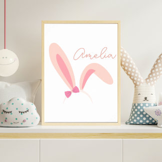 Personalisierte rosa Hasenohren Kinderzimmer-Wandk Poster