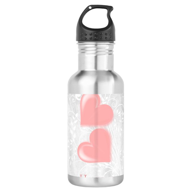 Personalisierte rosa Herzen Edelstahlflasche (Vorderseite)