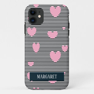 Personalisierte rosa Herzen und Streifen Case-Mate iPhone Hülle
