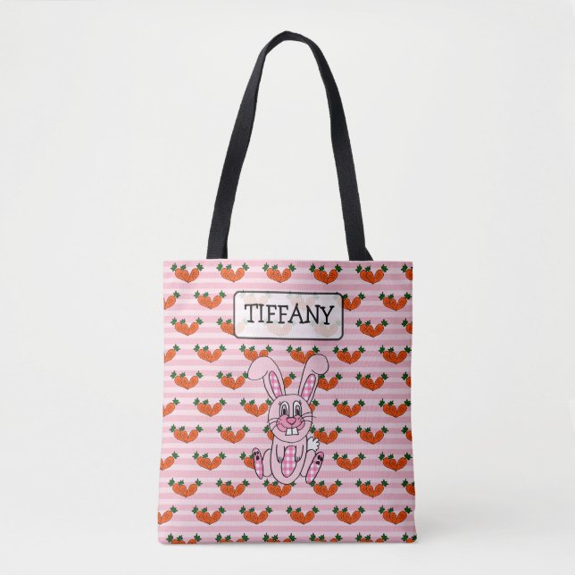 Personalisierte rosa karierte Osterhasen-Tasche Tasche (Vorderseite)