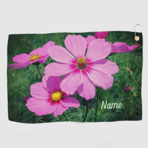 Personalisierte rosa Kosmosblumen Golfhandtuch