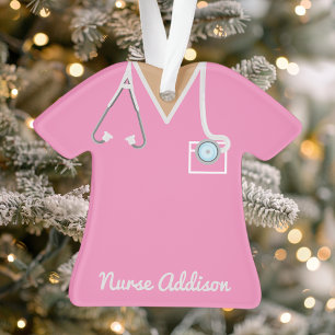 Personalisierte rosa Krankenpfleger Arbeitskleidun Ornament