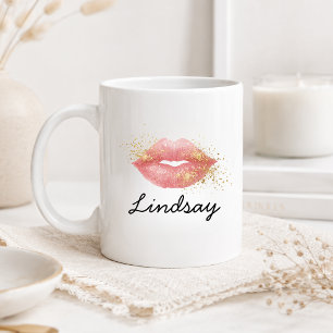 Personalisierte rosa Lippen Glitter Kaffeetasse