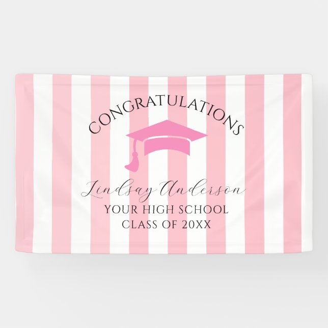 Personalisierte rosa Mädchen-Abschlussfeier Banner (Horizontal)