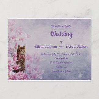 Personalisierte Rosa Magnolia- und Katzenhochzeit Postkarte