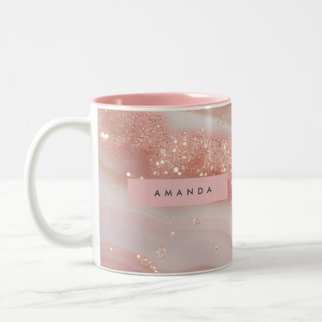 Personalisierte Rosa Marmor Glanz Rose Gold Zweifarbige Tasse (Links)