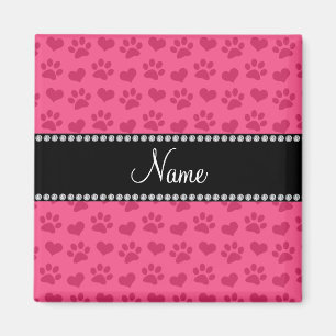 Personalisierte rosa Namensherzen und Tatzendrucke Magnet