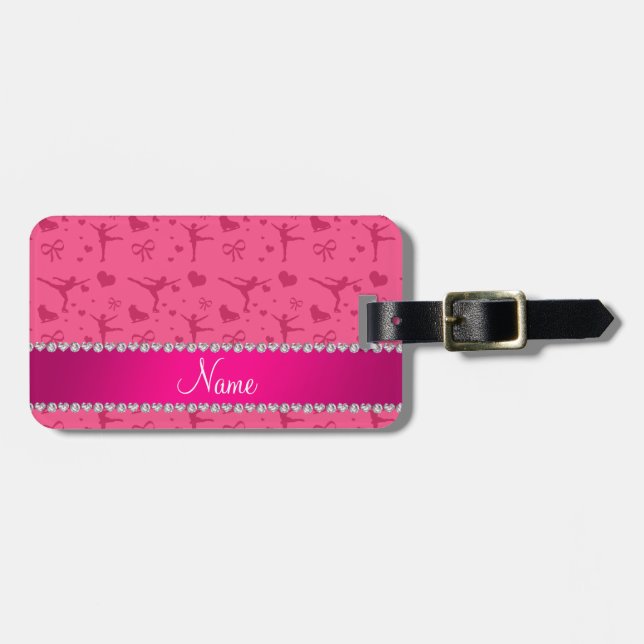 Personalisierte rosa Namenszahl Skaten Gepäckanhänger (Vorderseite horizontal)