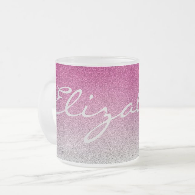 Personalisierte rosa Ombre Glitzer-Tasse Mattglastasse (Vorderseite Links)