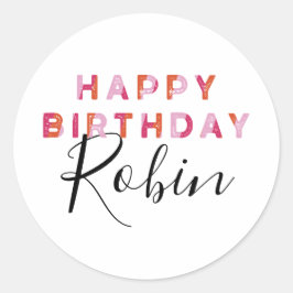 Personalisierte Rosa Orange Letters Happy Birthday Runder Aufkleber