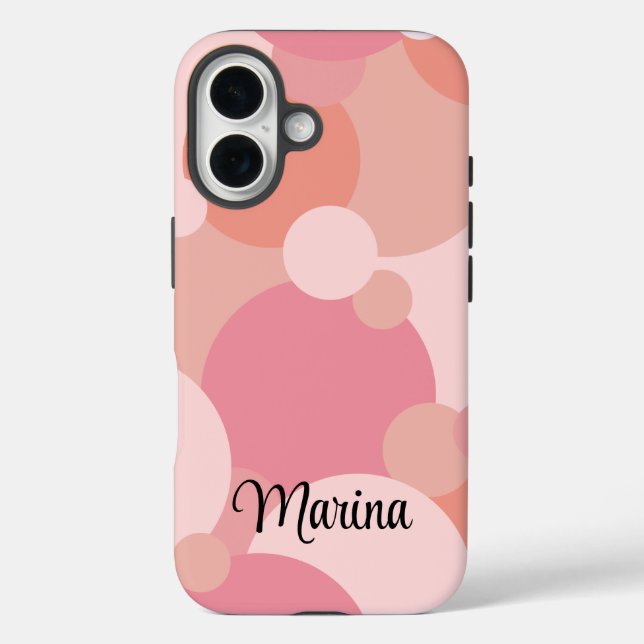 Personalisierte rosa-orangefarbene Moleküle iPhone 16 Hülle (Rückseite)