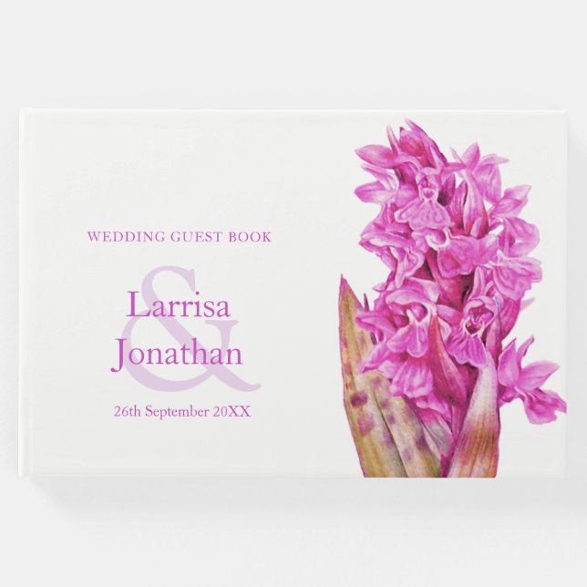 Personalisierte Rosa-Orchideenhochzeit Gästebuch (Vorderseite)
