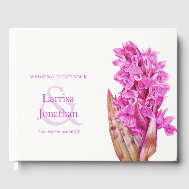 Personalisierte Rosa-Orchideenhochzeit Gästebuch (Vorderseite)