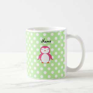Personalisierte rosa Penguingrün-Polkanamenspunkt Kaffeetasse