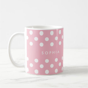 Personalisierte rosa Polka-Punkte Kaffeetasse