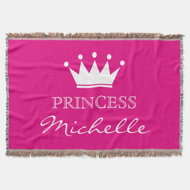 Personalisierte Rosa-Prinzessin-Kronen werfen Deck Decke (Vorderseite)