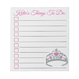Personalisierte rosa Prinzessin Tiara Dinge zu tun Notizblock