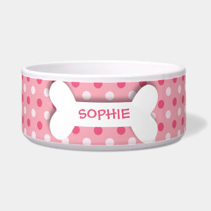 Personalisierte rosa Punkt Hunde Knochenkuchen Napf