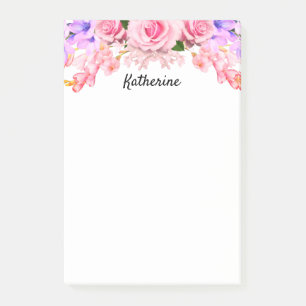 Personalisierte rosa Rose Blumennoten Post-it Klebezettel