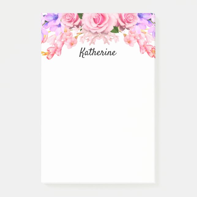 Personalisierte rosa Rose Blumennoten Post-it Klebezettel (Vorderseite)