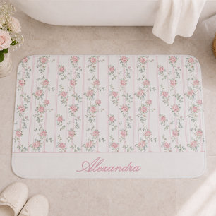 Personalisierte rosa Rosen Blumen Badematte