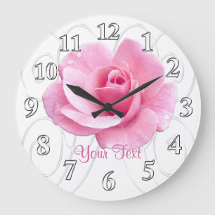 Personalisierte rosa Rosen-Uhr für Frauen Große Wanduhr