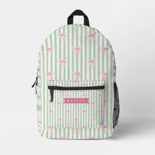 Personalisierte Rosa Schleife Grüne Streifen Coque Bedruckter Rucksack