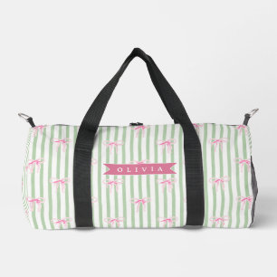 Personalisierte Rosa Schleife Grüne Streifen Coque Duffle Bag