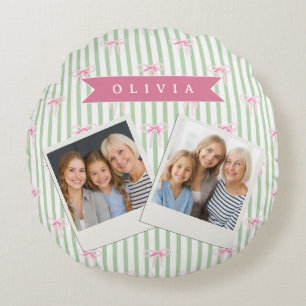 Personalisierte Rosa Schleife Grüne Streifen Coque Rundes Kissen